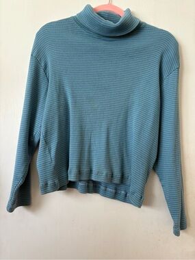 Y2K Turtleneck Long-Sleeve striped sweater in Teal Blue and purple
